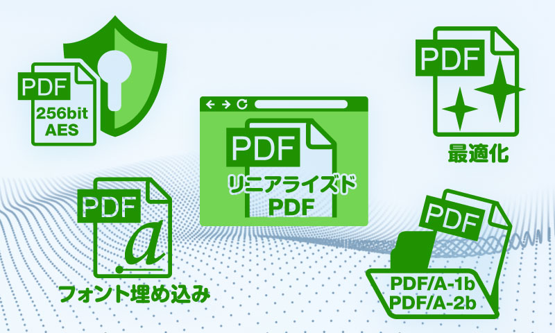 PDF/A-1b,2bへの変換、PDFの最適化など高度なPDFへの処理にも対応