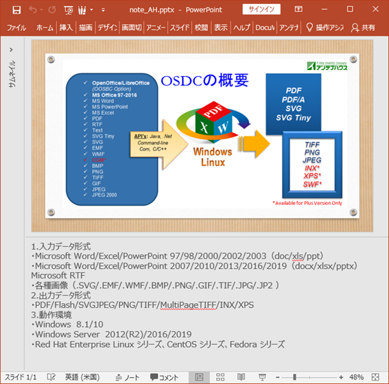 PowerPoint（PPTX）ファイルの「標準表示」で表示