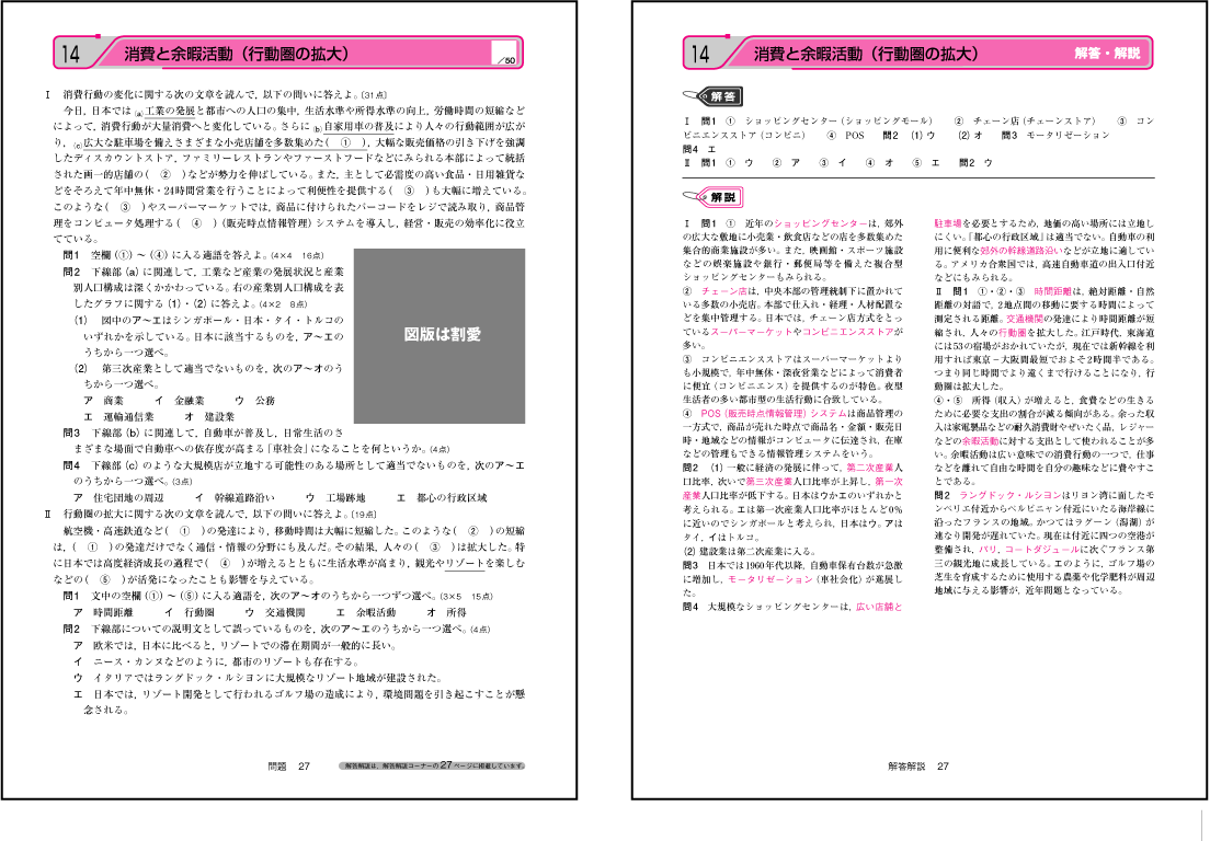 誌面サンプル：左が問題ページ・右が解答解説ページ