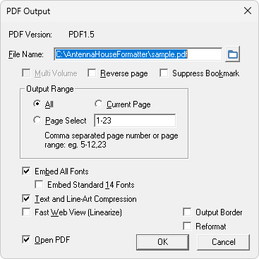 PDF Output Dialog