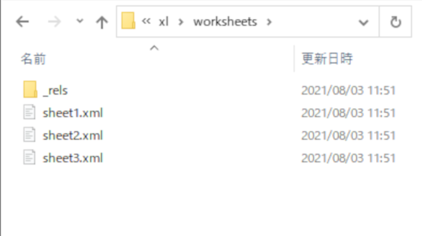 workbook/worksheetsフォルダ