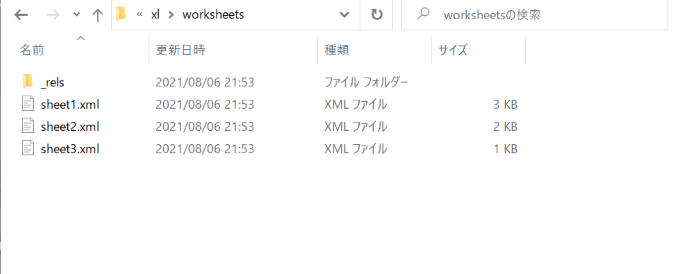 worksheetsフォルダの構造