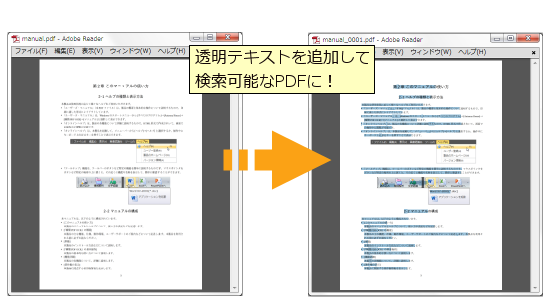 テキスト情報の無いPDFや画像ファイルをOCR処理して検索可能な透明テキスト付きPDFに！