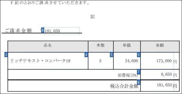 差込フィールドにデータを差し込んだ状態