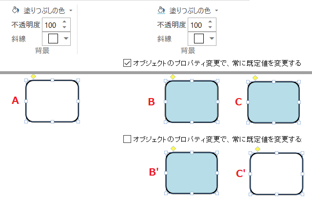 オプションの設定変更で既定値への反映を停止