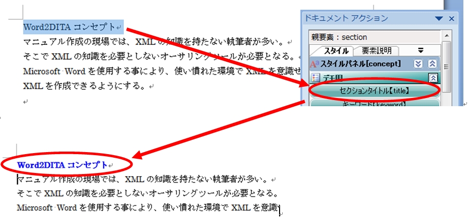 セクションタイトルの割り当て