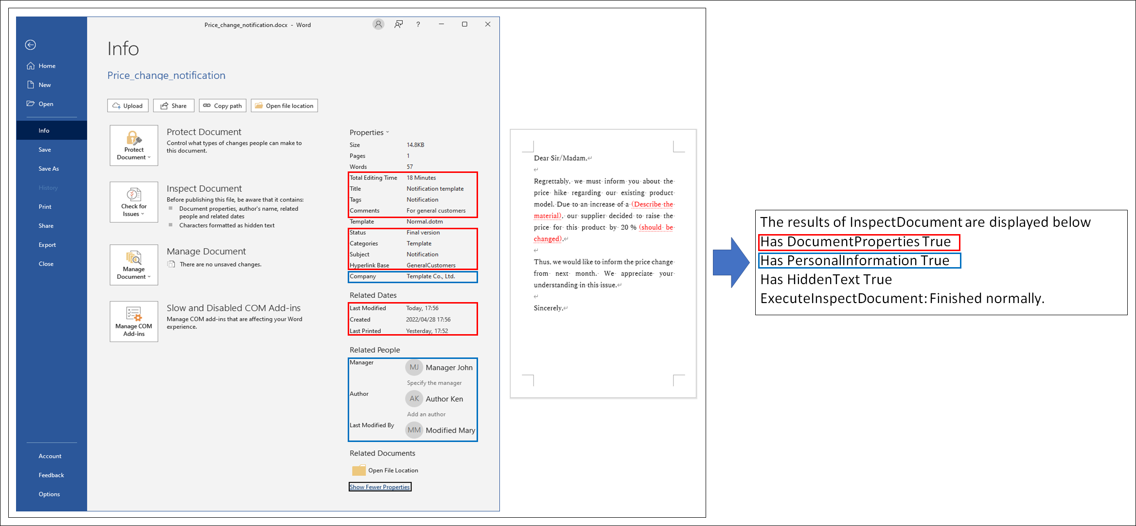 Inspect document image by Word API Command Line Interface