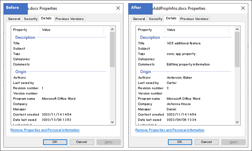 Document Manipulation Add Property Informations