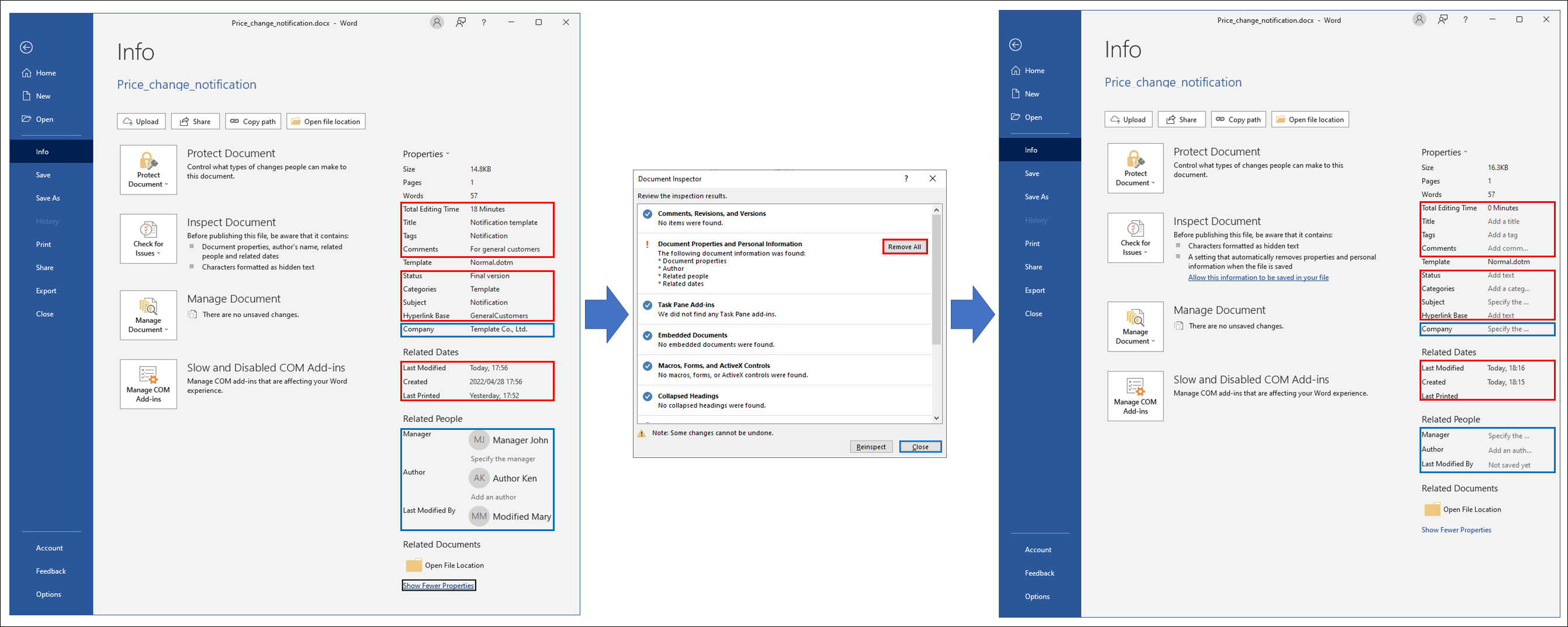 Remove Infomations image by Microsoft Word