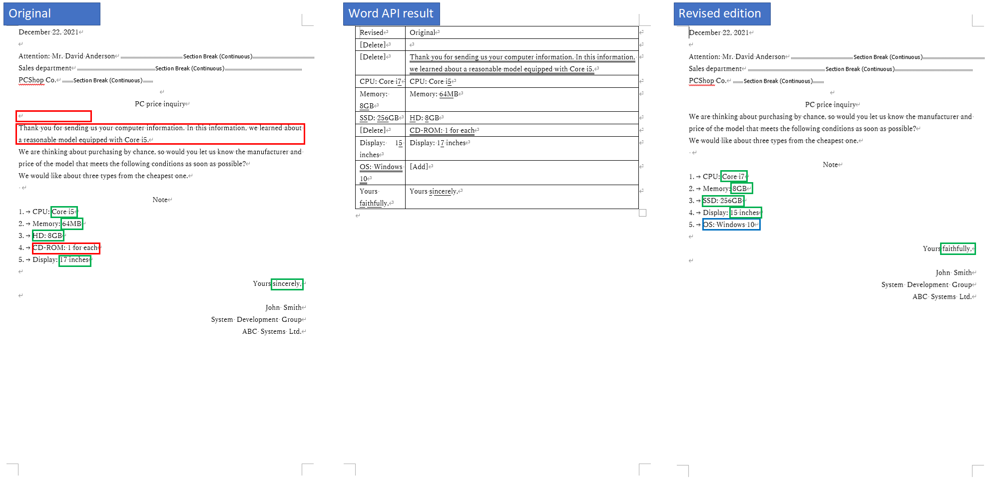 Comparison Table result