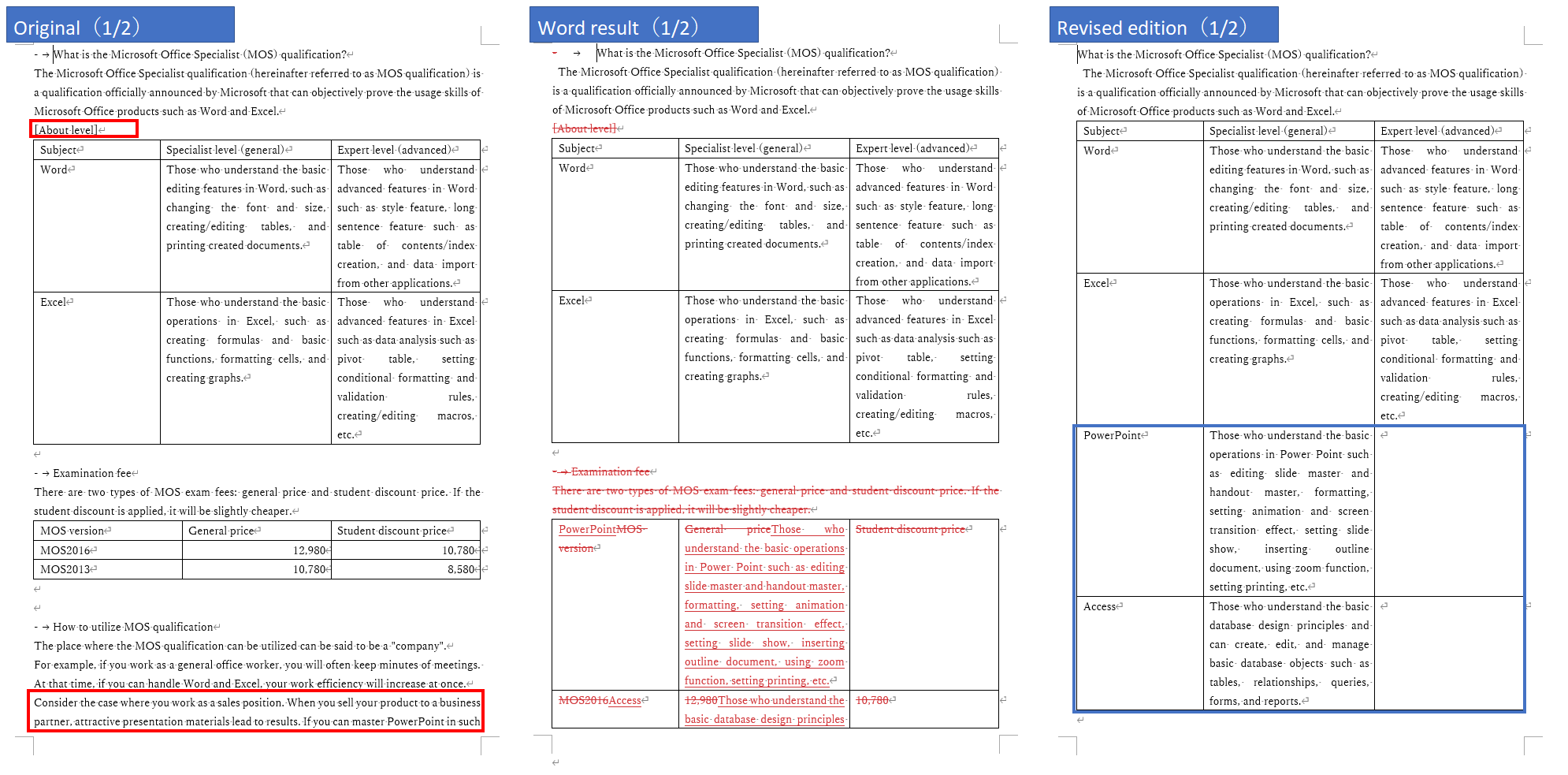 Compare documents by Microsoft Word Results1 Image